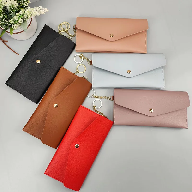 

Women's Wallet Snap Button Design Ladies Clutch Bag Multi-Card Fashion Mobile Phone Bag Pure Color Girls Coin Purse