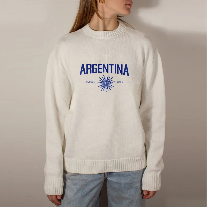 New Vintage Knitted Sweaters Y2k Argentina Graphic Hip Hop Gothic Oversized Pullovers 2024 Autumn Long Sleeve Aesthetics Jumper