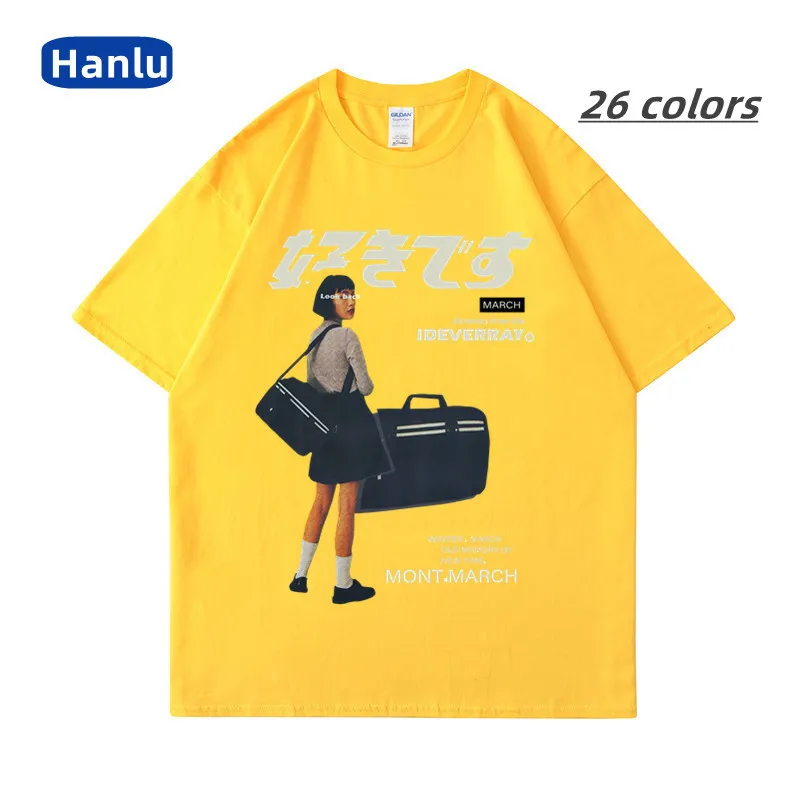 2022 hip hop streetfashion girl T-shirt halajuu printed Vintage casual couple T-shirt oversized men\'s T-shirt26 colors available