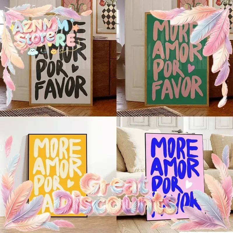 Maximalist Modern Prints More Amor Por Favor Quotes Wall Art Prints Canvas Painting Poster Pictures For Living Room Home Deco