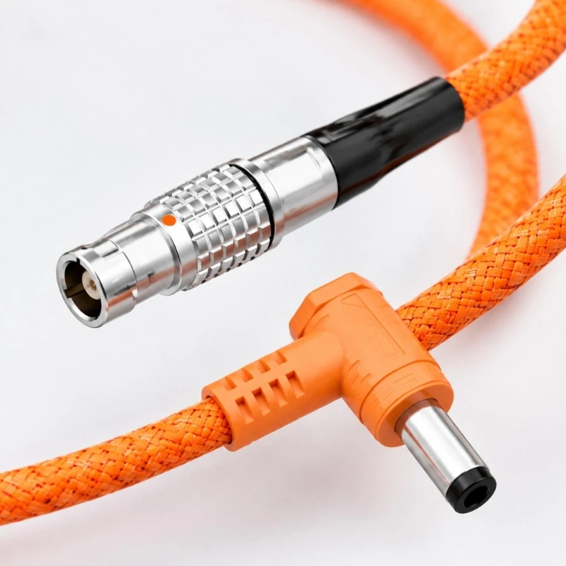 Circular Power End to 5.5 x 2.5 mm Equipment Cable, Right-Angle Adapter Cord for Compatible Monitors, Fill Lights, and K1KF