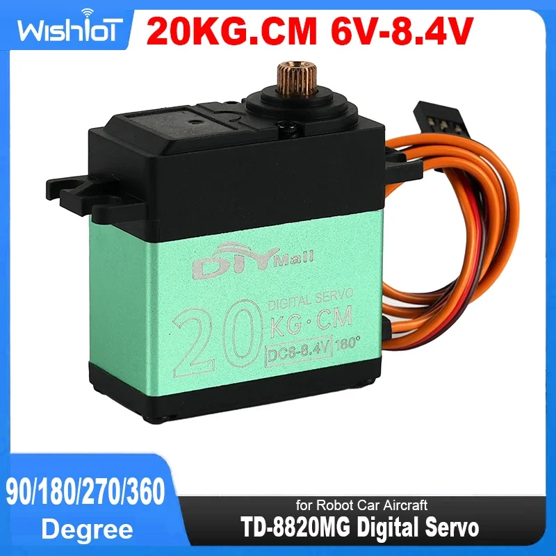 TD-8820MG servo digital 20kg.cm 90/180/270/360 graus 4.8-8.4v motor engrenagem de metal alto torque rc servo para robô carro aeronave diy