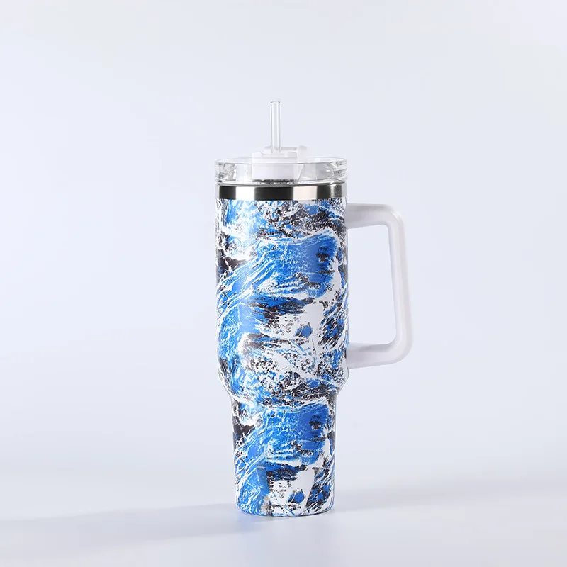 New high-value outdoor cooling cup 40OZ car cup paint-dye printing ice bar tie-dye car cup with handle