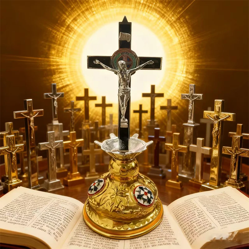 

New 2026 Orthodox Golden Cross Icon of The Passion of Jesus Church Ornaments Home Altar Decorations Religious Festival Box Gifts