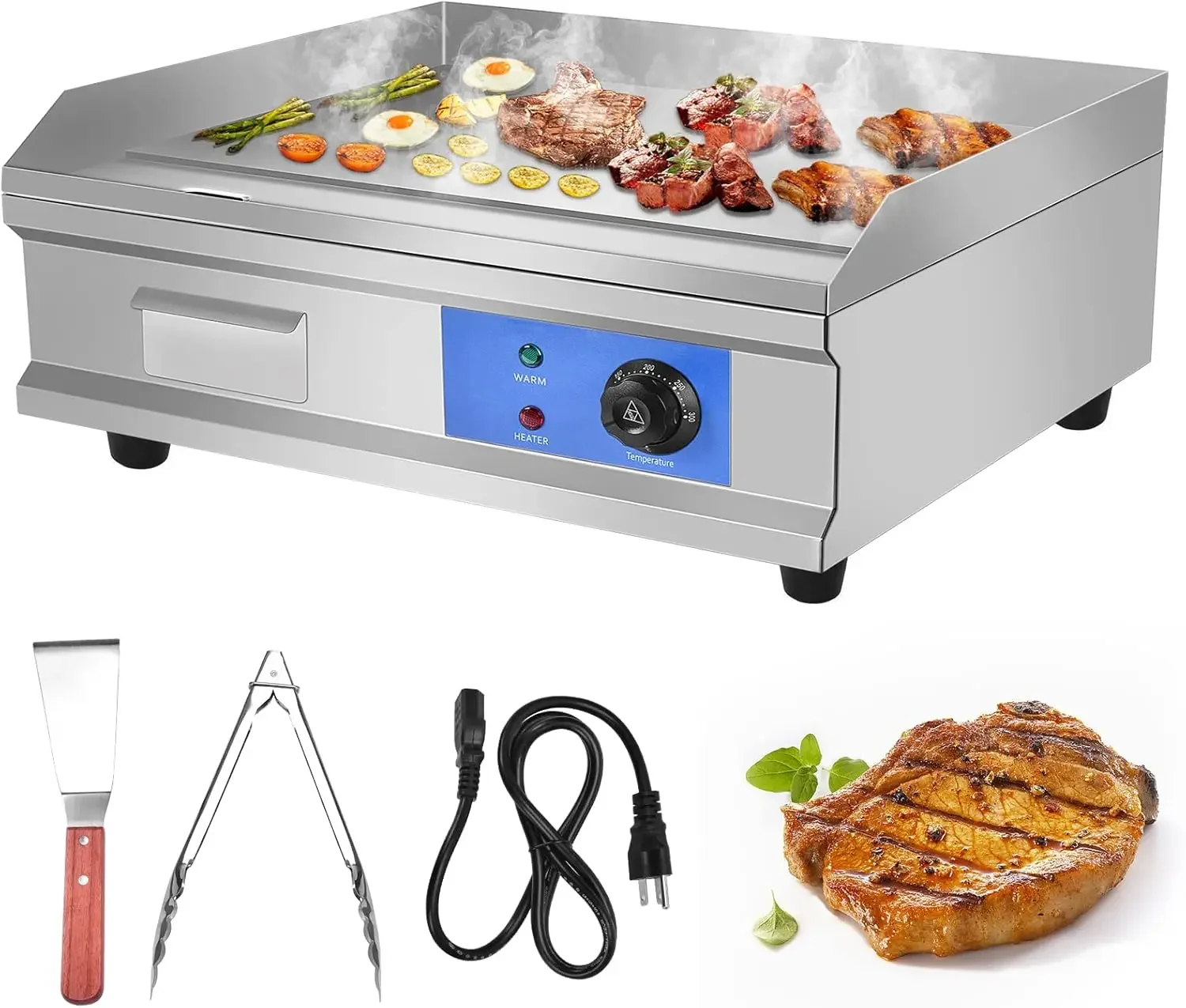 Countertop Flat Top Griddle Grill Non-Stick Commercial Restaurant Teppanyaki Grill Stainless Steel Tabletop Flat Top Grill Machi