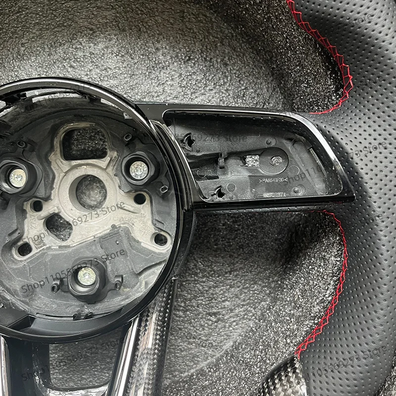 Carbon Fiber Steering Wheel with Leather Perforations with Frame for Audi B9 S3 S4 S5 RS3 8V RS4 RS5 2017-2022 Red