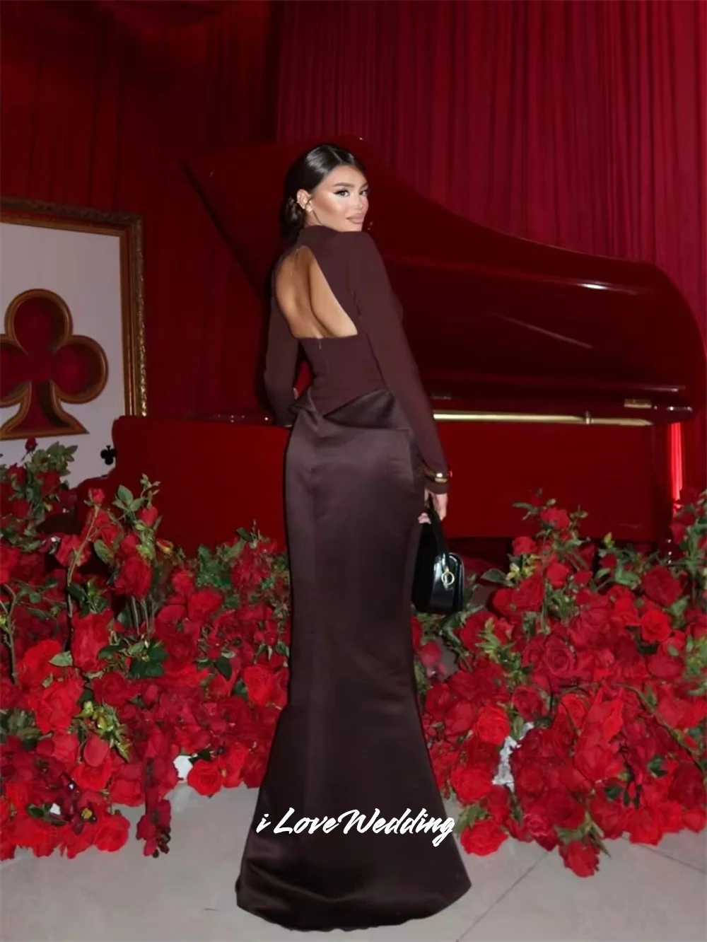 Burgundy Mermaid Shoulder Pads Prom Dresses Long Sleeves Vestidos De Noche Satin Floor-Length Formal Evening 2026 Customized
