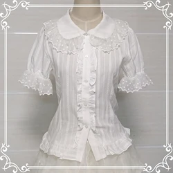 Women  Summer Cute Doll Collar Academy Style Short sleeved Lace Casual Shirt