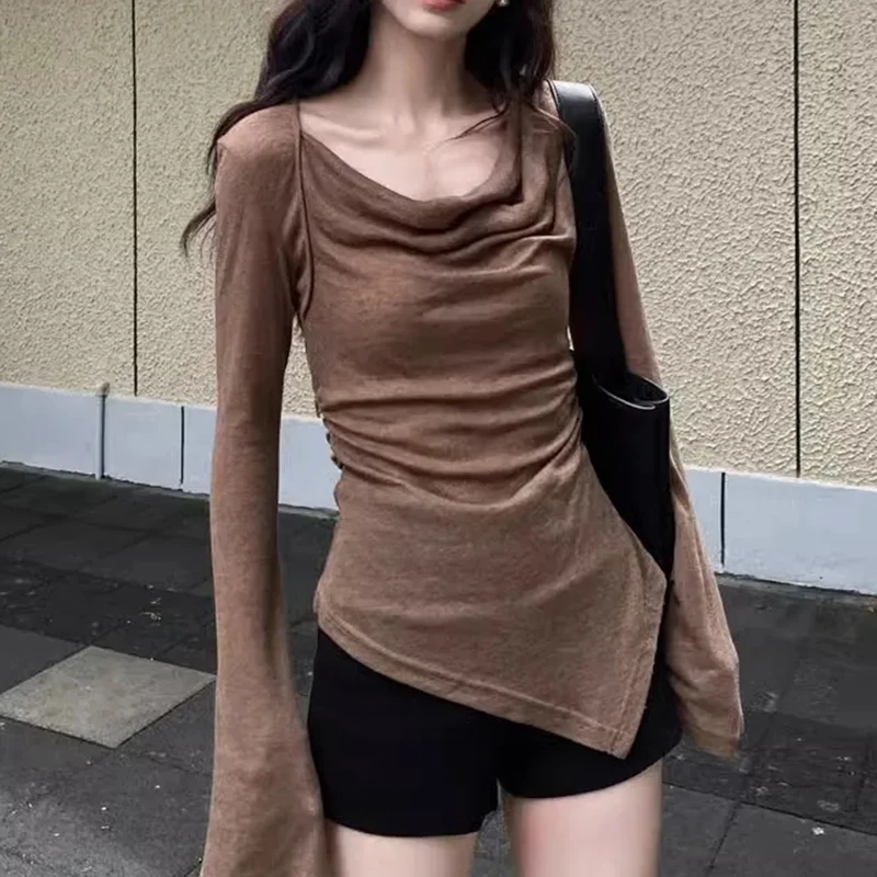 Y2K maglietta con spalle scoperte moda donna coreana Slim Harajuku Office Ladies Top Soft All Match Slash Neck Shirt Summer New