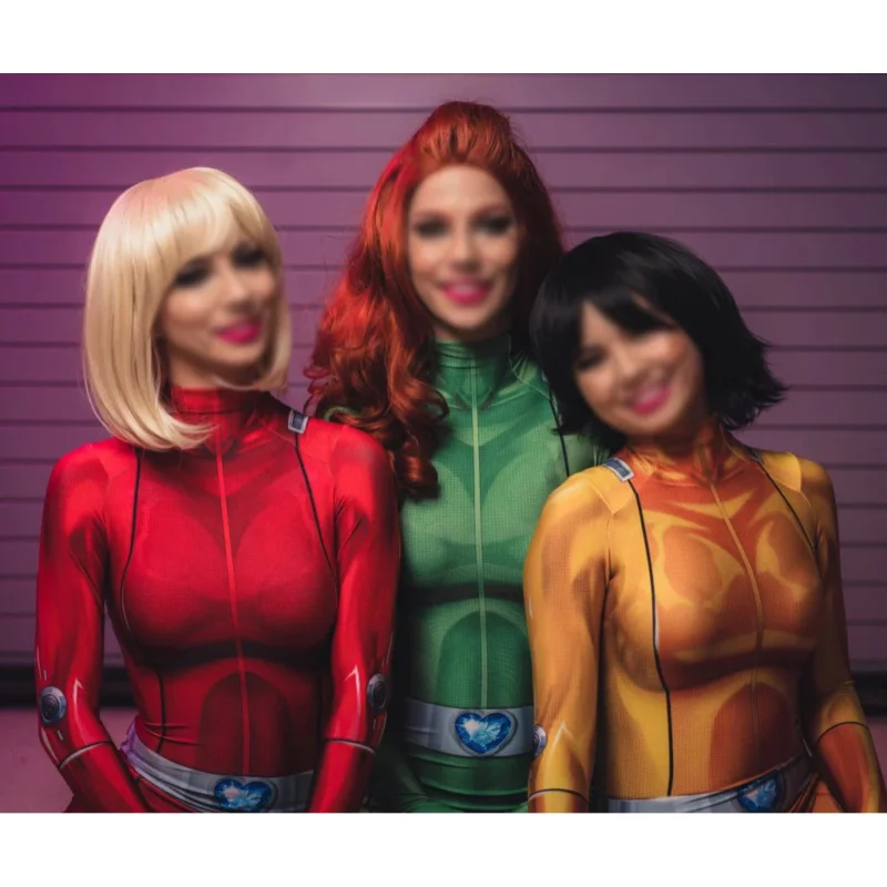 Totally Spies! DyeSub Printing Woman Cosplay Costume Mandy Clover Sam Alex Superhero Cosplay Zentai Catsuit Hot Sale BS3696