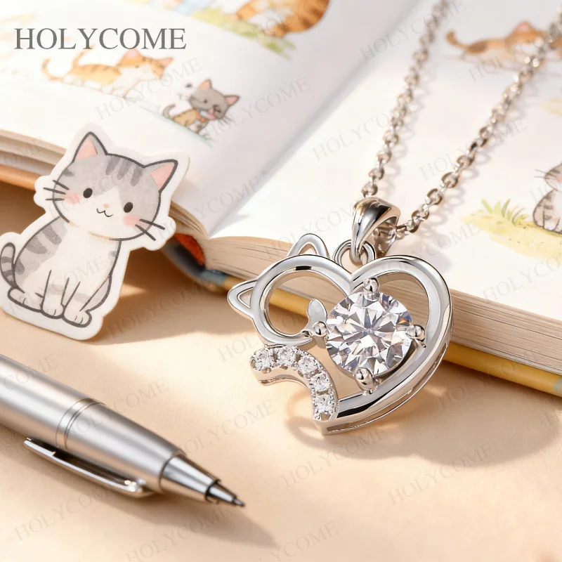 

Cat Shape Pendant Neckalce Moissanite Neckalce 925 Sterling Silver 6.5mm 1CT With GRA For Women Wedding Gifts Charms Jewelry