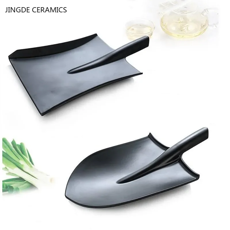 Black Creative Melamine Plate Shovel model Barbecue plates Restaurant barbecue salad dinner plates Household plastic tableware