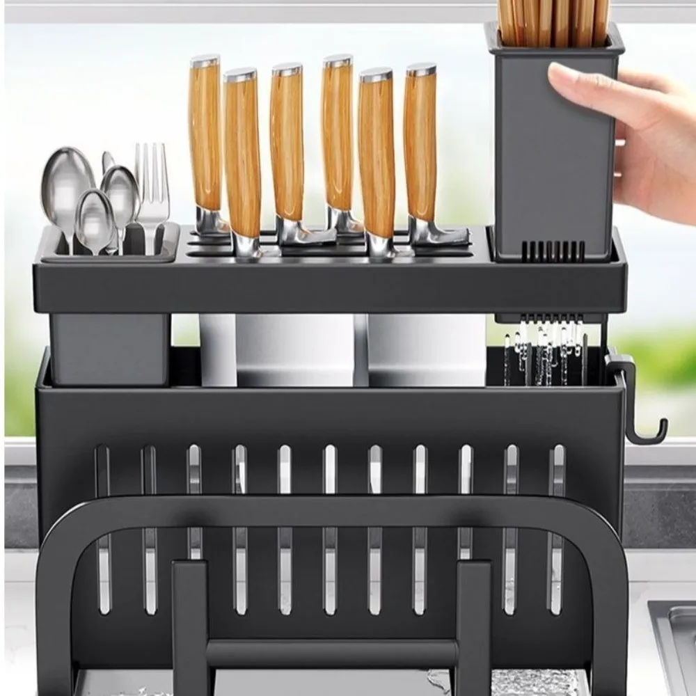 

With Drainer Kitchen Storage Rack Wall Mount Chopstick Organization Countertop Organizer Pot Lid Holder Home Kitchen