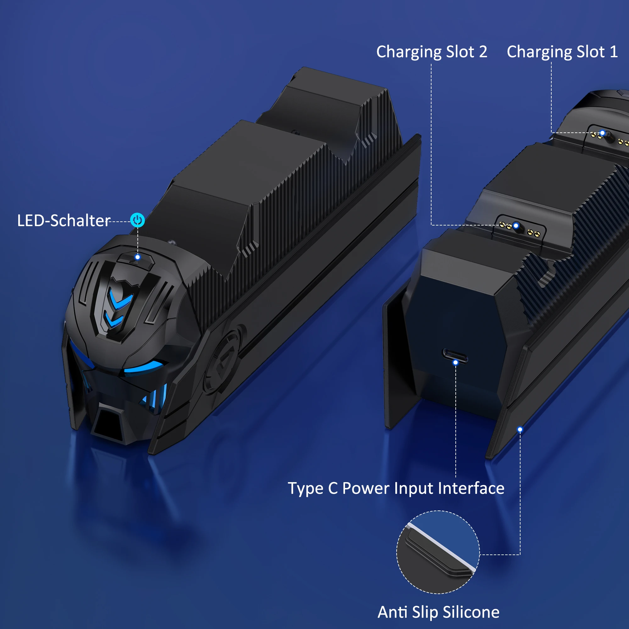 BEBONCOOL FC502 stazione di ricarica per Controller RGB per PlayStation 5 supporto di ricarica a LED per doppio caricatore rapido per Gamepad