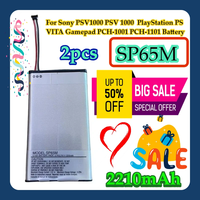 

2 шт. для Sony PSV1000 PSV 1000 SP65M PlayStation PS VITA геймпад PCH-1001 PCH-1101 аккумулятор 2210 мАч