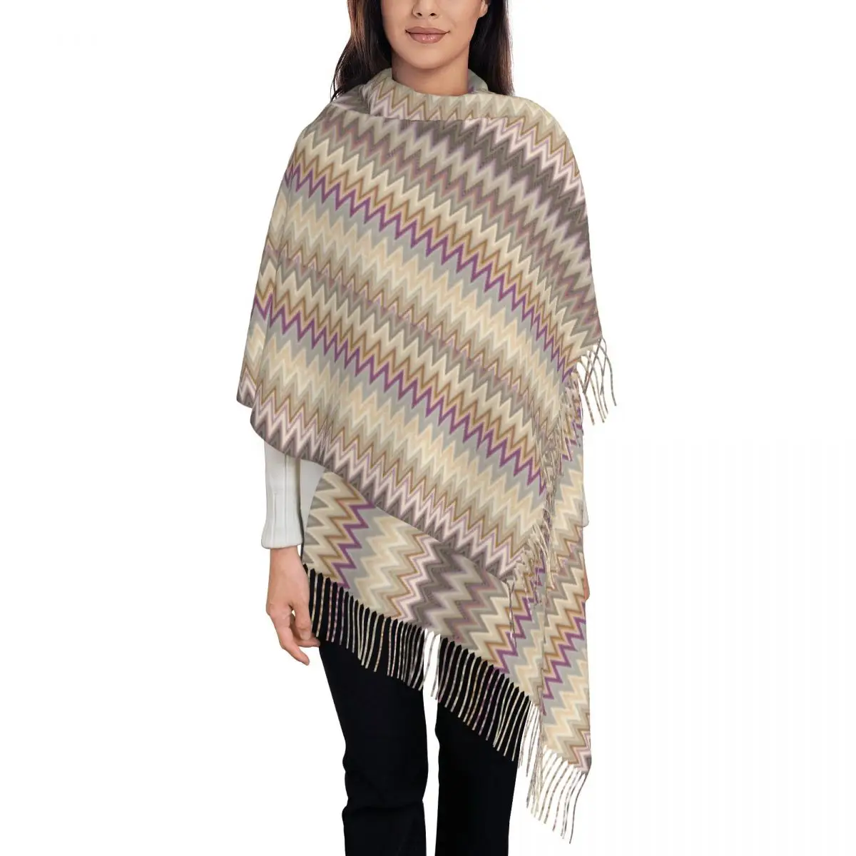 

Современный зигзагообразный шарф с персонализированным принтом и геометрическим рисунком для мужчин и женщин, зимние теплые шарфы, богемная шаль, накидка