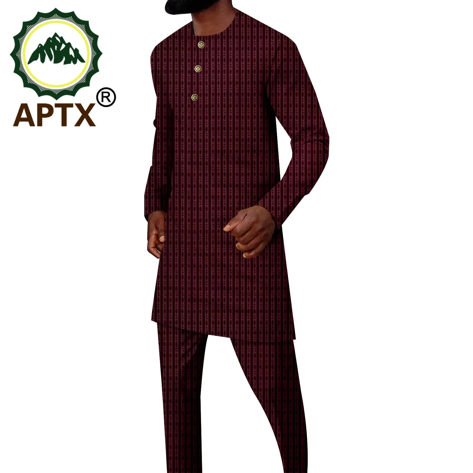 APTX African Men's Set Customized 2 Pieces Full Sleeves Long Top+ Ankle Length Slim Pants Handmade Casual Suit A2216159