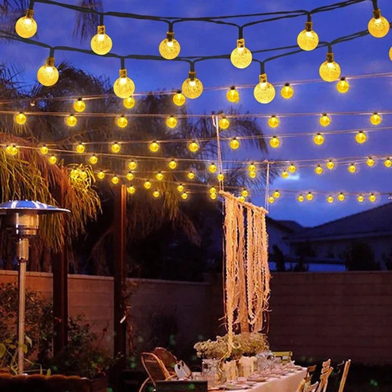 Solar Outdoor Crystal Globe String Lights with 8 Modes Waterproof Bubble Light Patio Garden Decor Aesthetic
