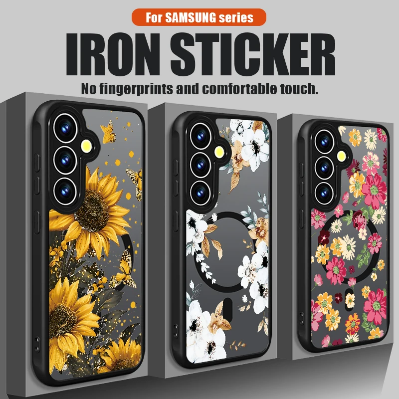 Cute Sunflowers Pattern Magnetic Phone Case For Samsung Galaxy S26 S24 S23 Ultra S25 FE S22 Plus S25 Edge For Magsafe Hard Cover