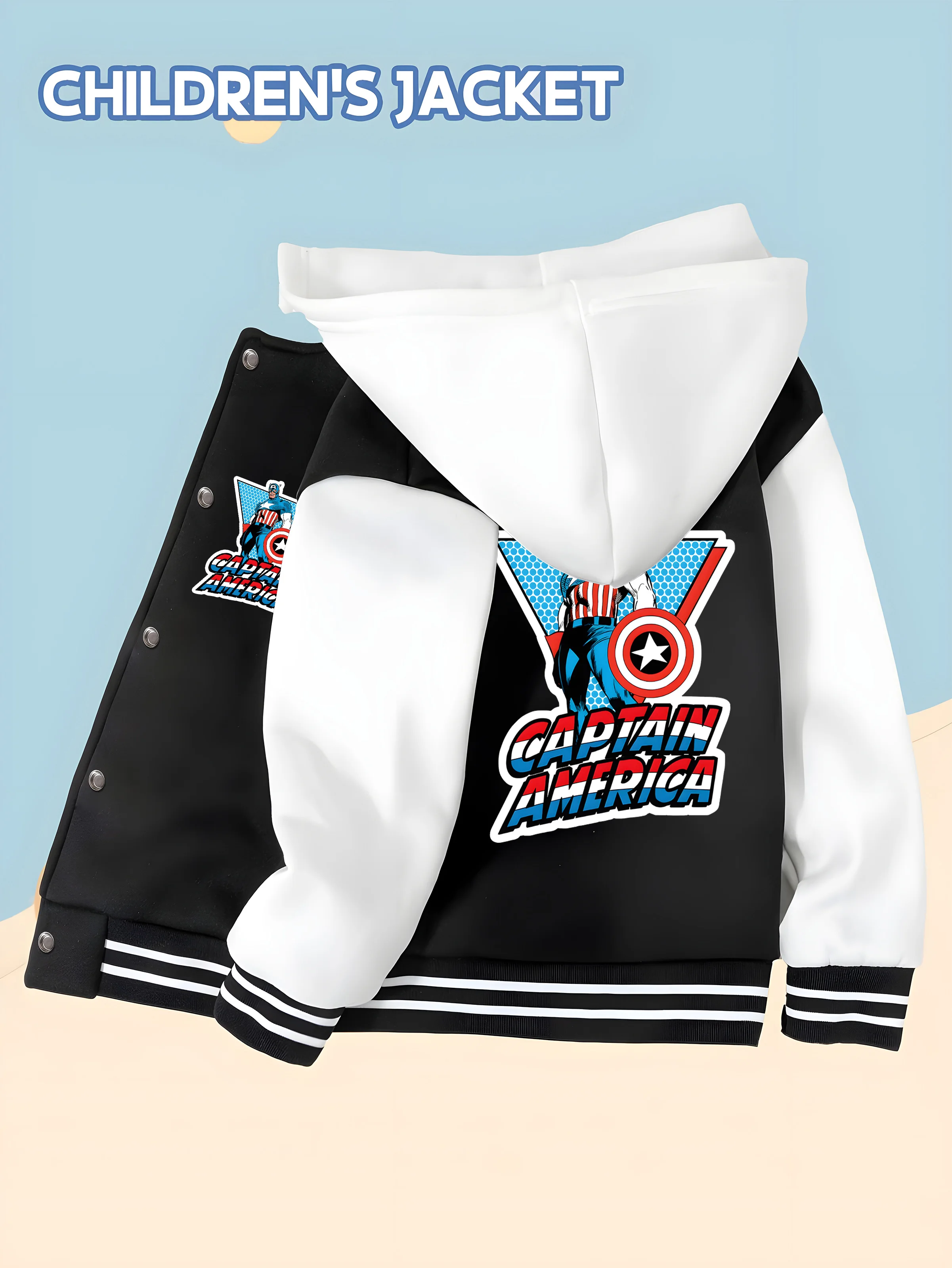 

MINISO Marvel Boys Baseball Jacket - Captain America Retro Style Comfortable Fabric, Perfect for Everyday Wear