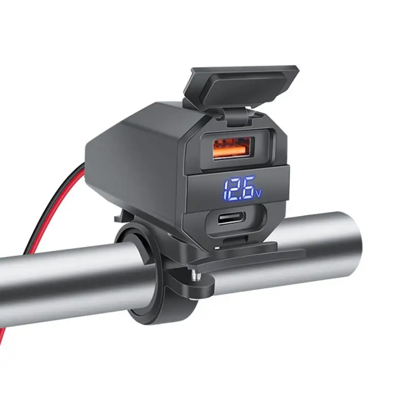 PD QC3.0 Motorrad-USB-Ladegerät 12V Wasserdichte Steckdose Lenker-Handy-Schnellladegerät mit Voltmeter Motorradzubehör