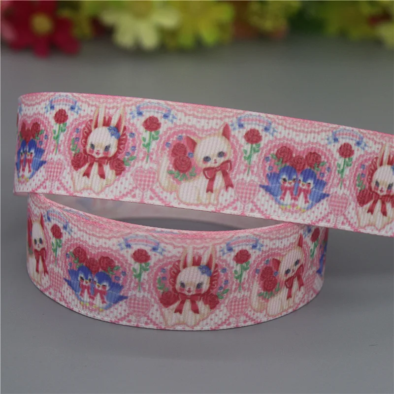 DHK 50 ياردة اليابان الكرتون الدب الفاكهة الكلب الفاكهة المطبوعة Grosgrain الشريط اكسسوارات الديكور طوق DIY بها بنفسك الخياطة الحرفية S2563