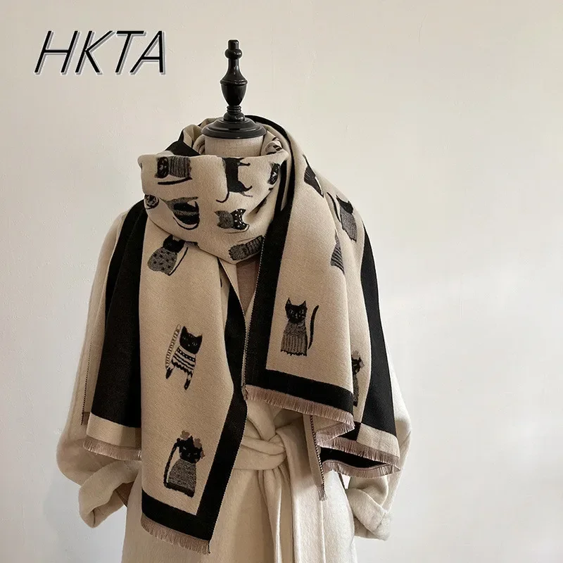 

Niche Design Cute Cartoon Cat Imitation Cashmere Shawl Scarf Female Korean Version Winter Thick Warm Scarf Winter Scarves Girls