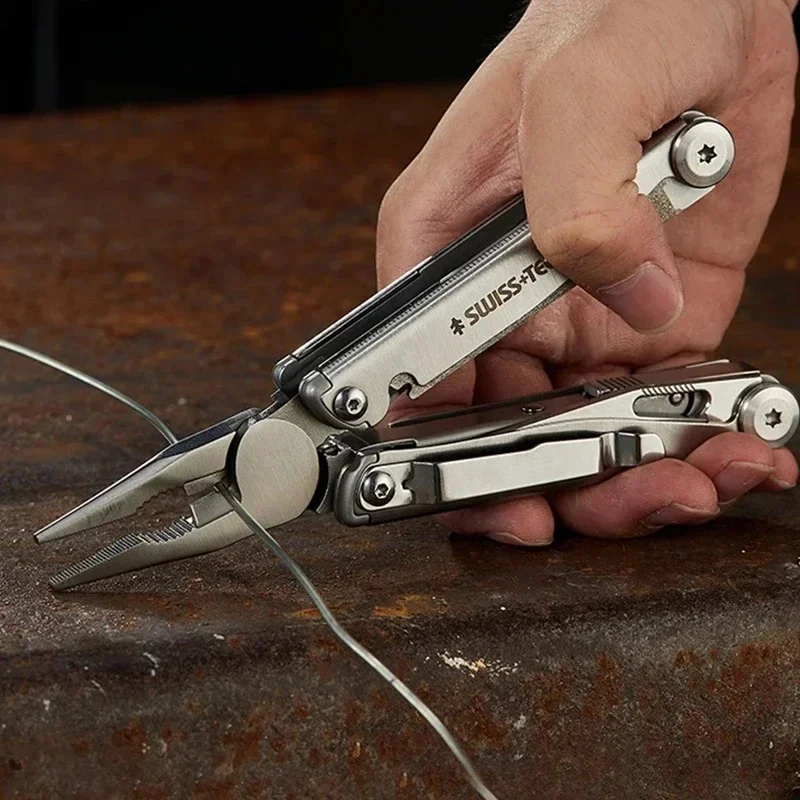 SWISS TECH 18 in 1 マルチツールプライヤー折りたたみマルチツールポケットナイフポータブル EDC ツール屋外釣りキャンプ用品