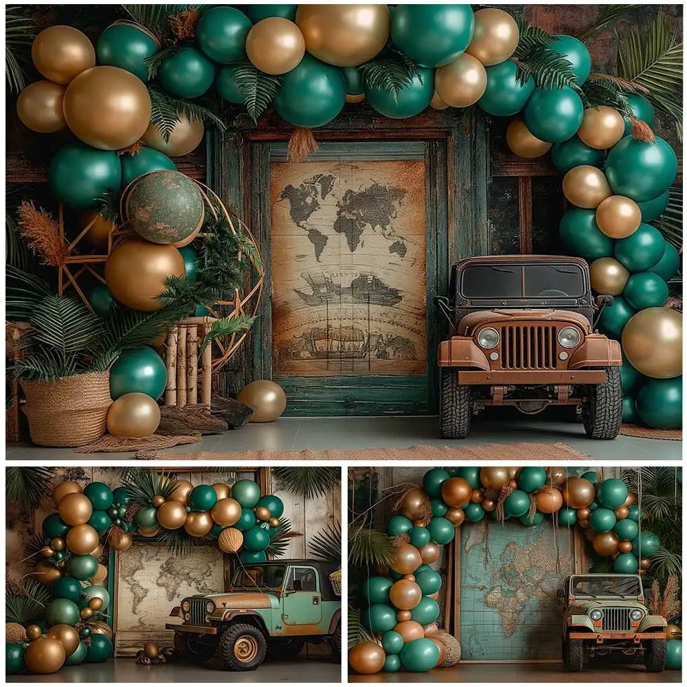 

Mocsicka Baby Kids Photography Background Green and Gold Arch Balloon Jungle Theme Boys Birthday Party Decor Cake Smash Backdrop