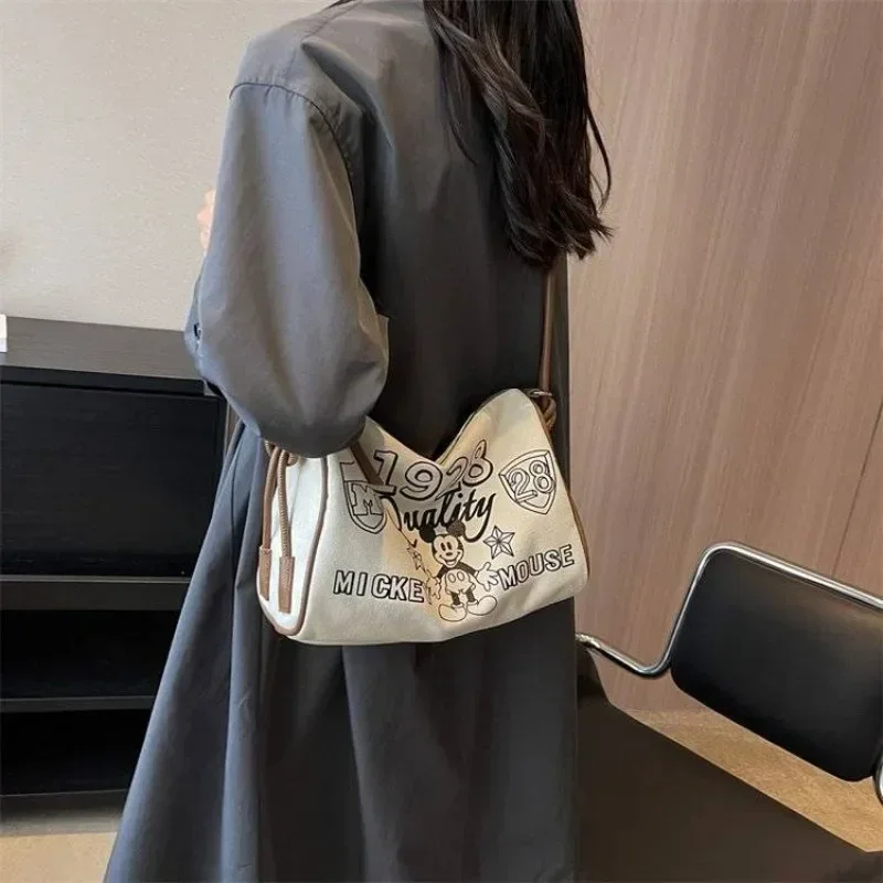 

Disney Canvas Shoulder Bag for Women Kawaii Mickey Mouse Printing Handbag Durable Large Capacity Kawaii Tote Bag