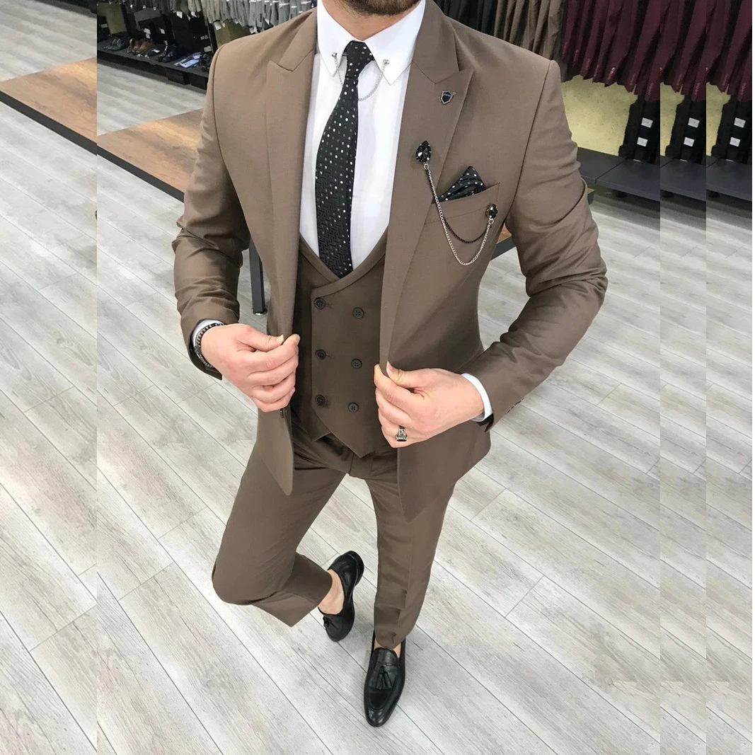 Elegant Formal Wedding Suits for Groom Men Blazer Slim Fit Peaked Lapel Single Breasted Jacket Pants Vest Thress Piece Hombres