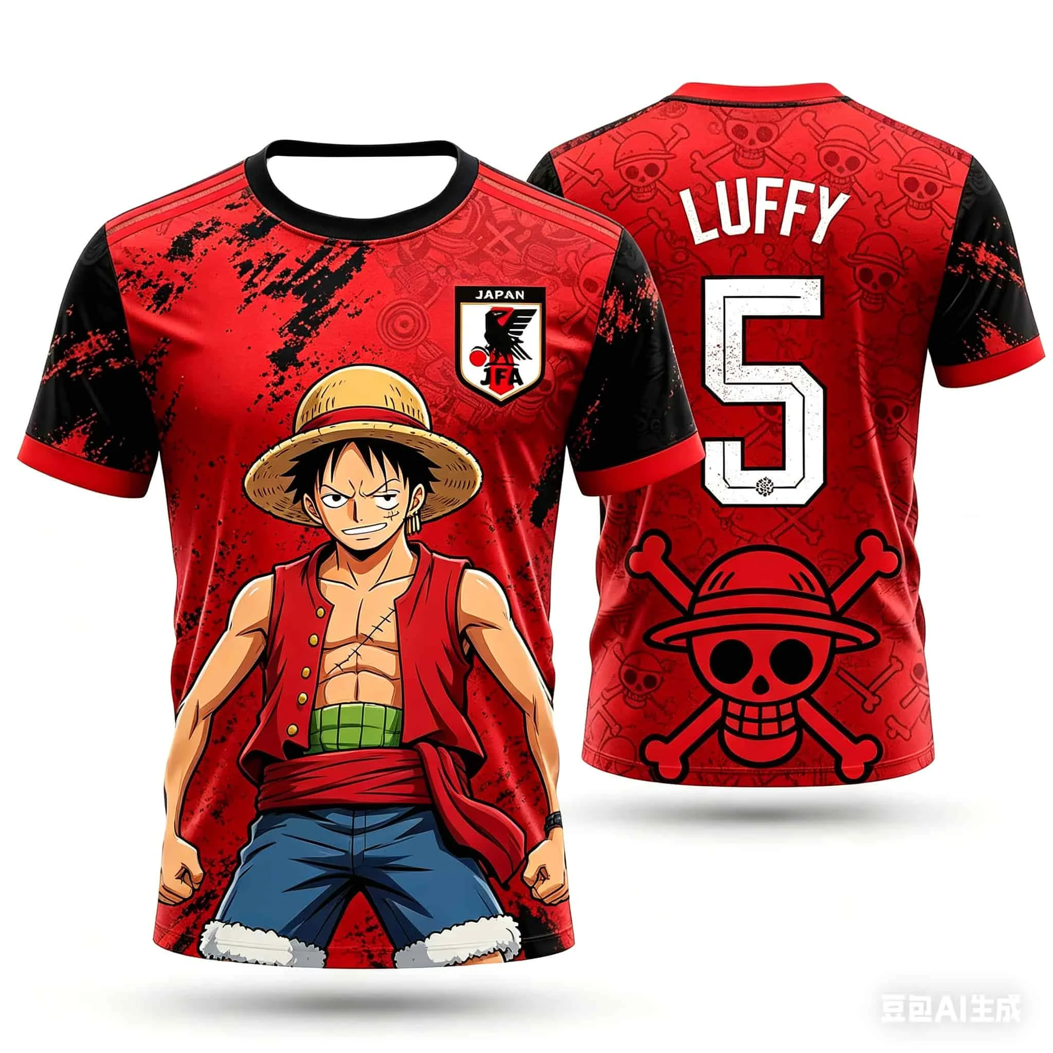 One Piece Cartoon Doppelseitig Bedrucktes Fußballtrikot Unisex Schnelltrocknend Atmungsaktiv Anime-Fan Kurzarm Sport T-Shirt für Kinder – Detail 3
