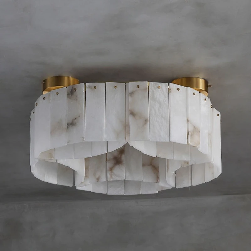 Spanish Natural Marble All Copper Ceiling Lights Luxurious Bedroom Restaurant Parlor Study Room Decor Villa Cafe Lamps Fixtures