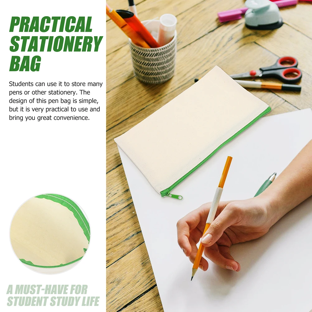 

6pcs Canvas Pencil Pouch Zipper Storage Portable Makeup Holder Blank Pen Organizer Travel Brush Bag Daily Stationery Holder