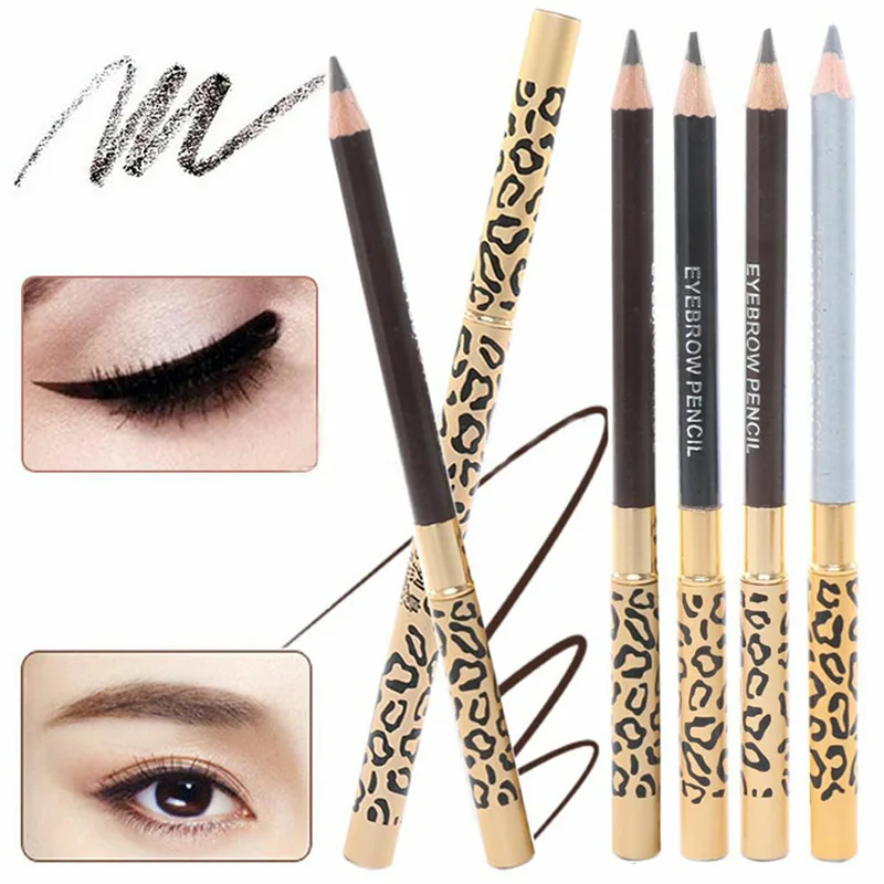 5 Colors Leopard Eyebrow Pencil Double Head With Brush Waterproof Sweatproof Eyebrow Pencil Woman Ladies Girls Eyebrow Pencil