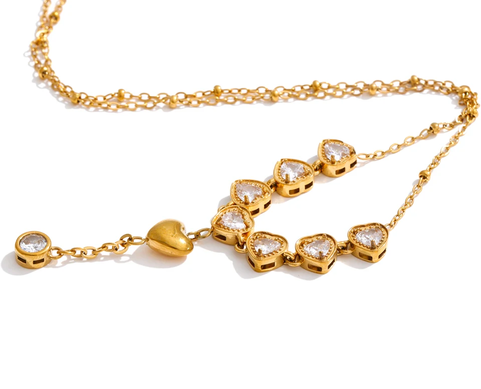 Yhpup Valentinstag-Geschenke Edelstahl Zirkonia Herz Liebe Tropfen-Halskette Eleganter Charm Damenschmuck – Detail 2