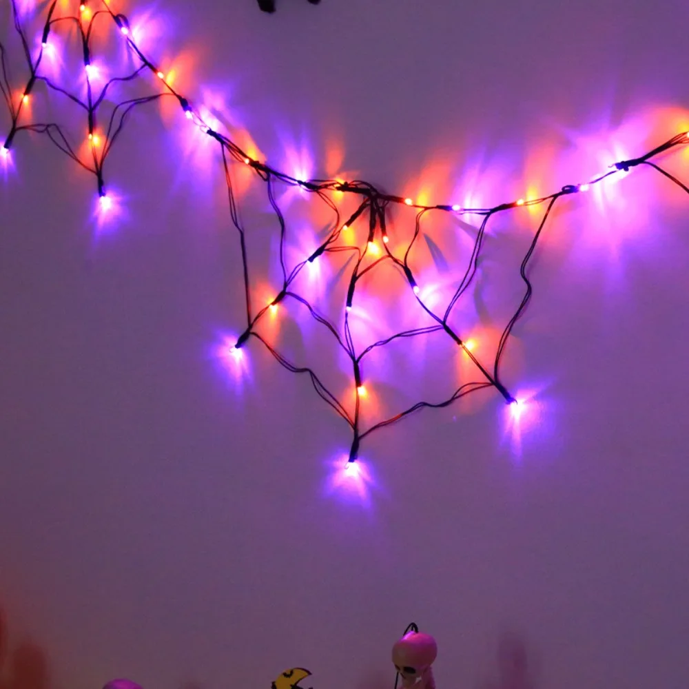 1.8 M Halloween Spider Web Lights String Waterproof High-brightness Halloween Cobweb String Light Remote Control Glowing