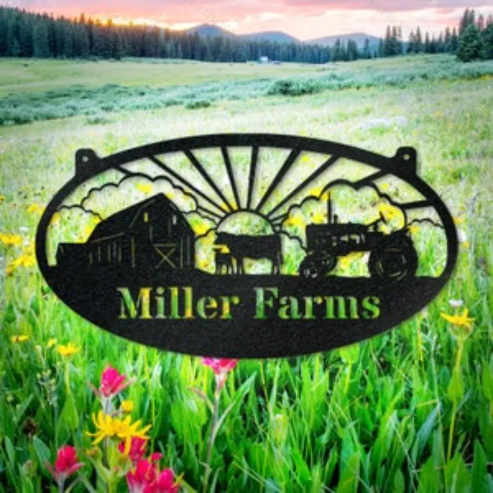 Farm Cows Oval Monogram Sunrise Farm Life Sign Rural Decor Countryside Charm Cow Motif Sunrise Scene Farmhouse Indicator