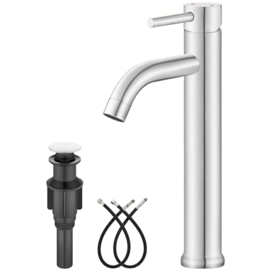 

Смеситель для раковины из нержавеющей стали SUS304, высокий, с одной ручкой, на 1 отверстие, с подводящими шлангами