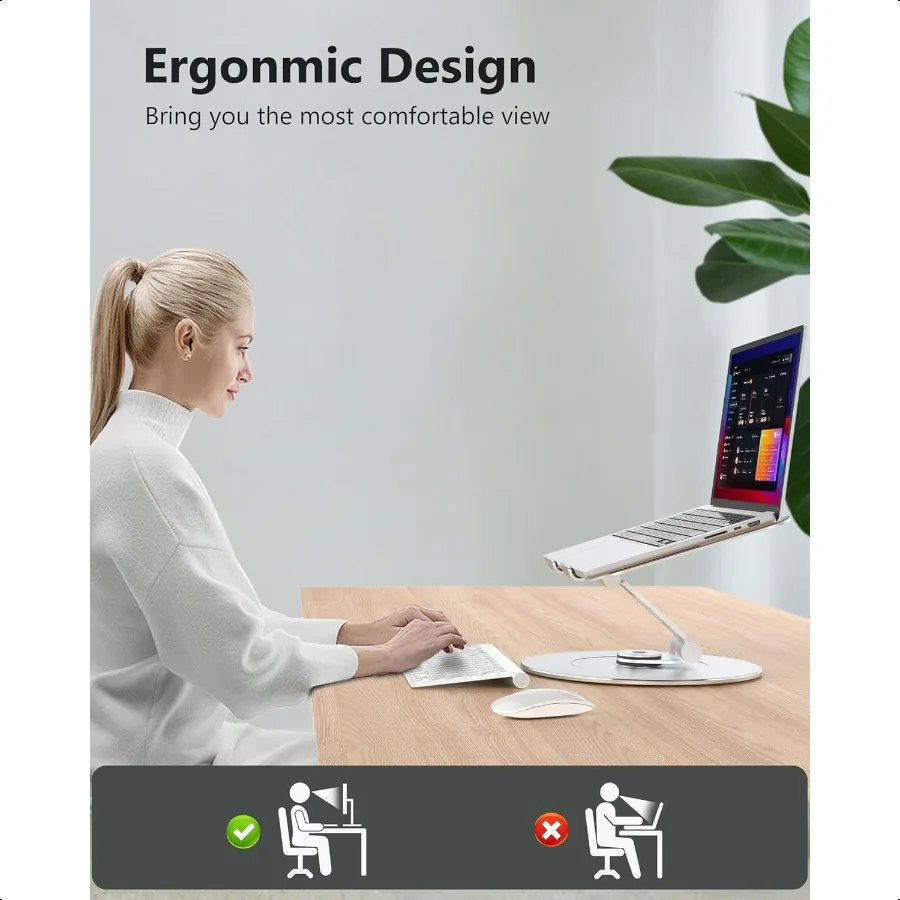 Подставка для ноутбука с держателем для телефона Регулируемая подставка для ноутбука с вращающимся на 360° основанием Алюминиевый держатель для крепления компьютера Эргономичный ноутбук