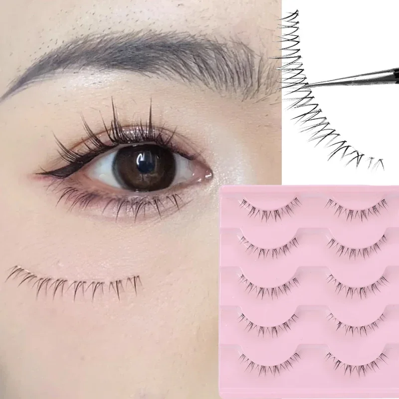 Natural Lower Eyelashes 5 Pairs Under False Eyelashes Soft Lower Eyelashes Extension Handmade Transparent Band Eye Lashes Makeup