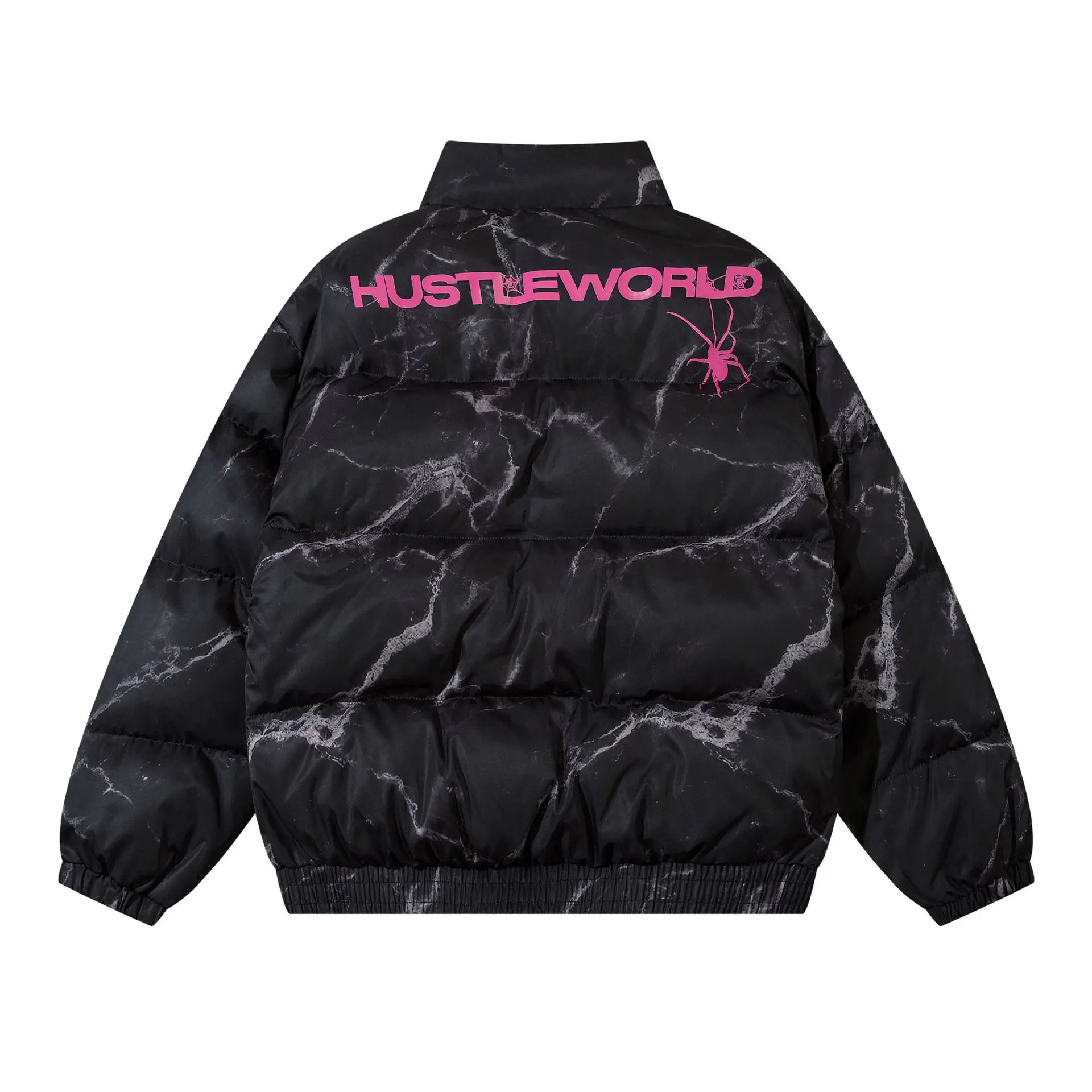 Heren Donkere Print Parka Losse High Street Hiphop Warm Verdikte Paar Katoenen Jas Mode Harajuku Bedrukt Staande Kraag Jas