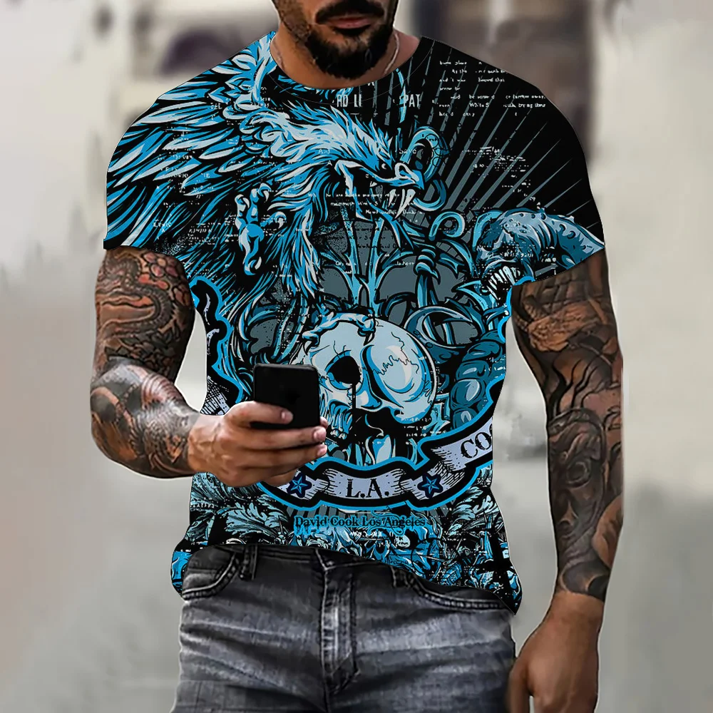 

2024 Trend Design Skull Graphic Print T-Shirt Top Oversized Casual Loose Short Sleeve Tee Summer Hip Hop Men's T Shirts Clothing