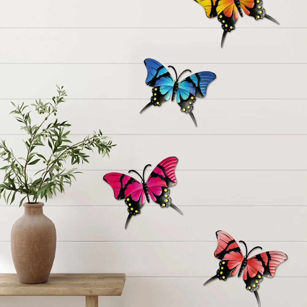 3 Pcs Iron Artware Butterfly Wall Decor Country Hanging Pendant For Indoor Outdoor Simulation Insect Ornament Garden Home Decor