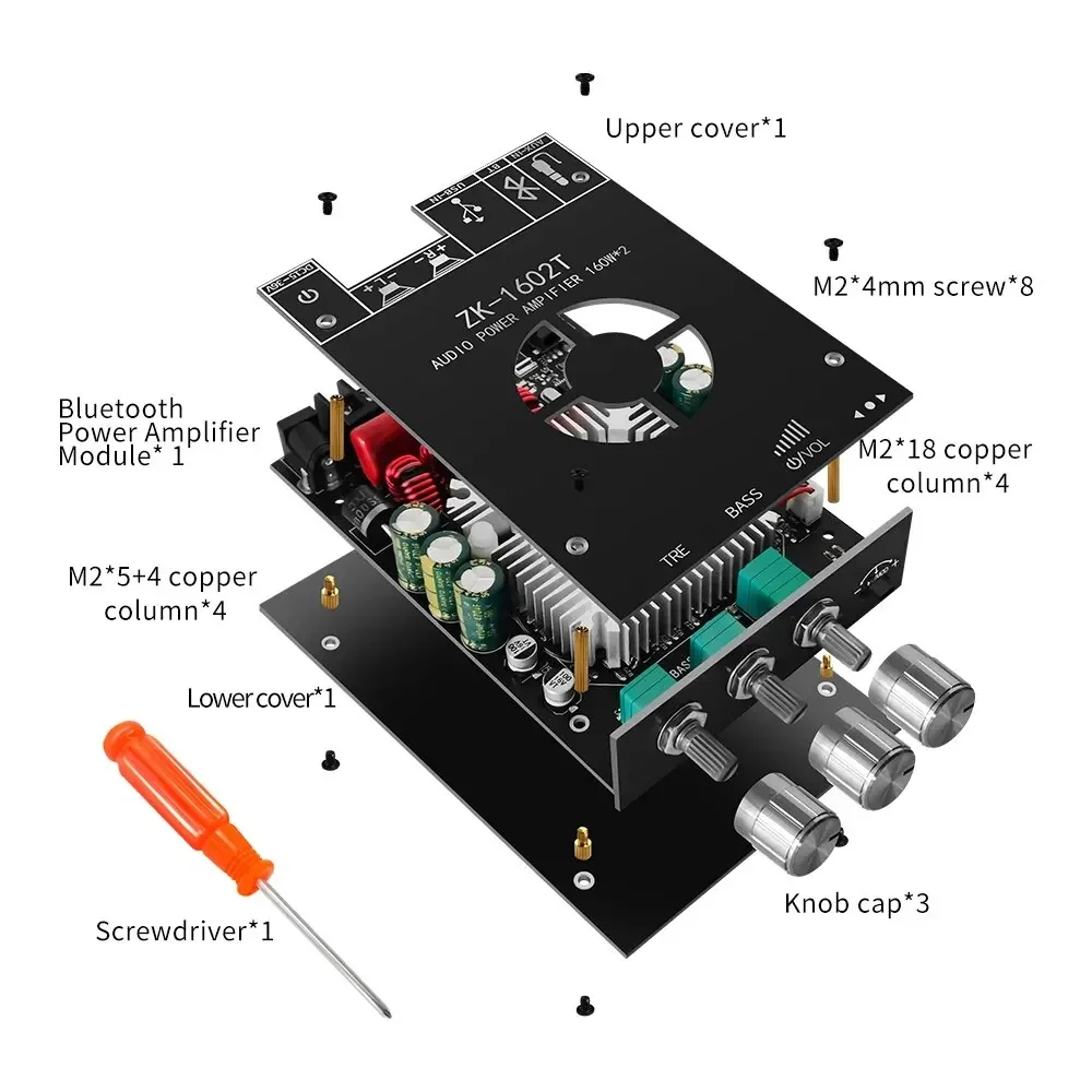 Placa amplificadora para subwoofer ZK-1602T Bluetooth 5,0 TDA7498E 2*100W 2,0 canales de alta potencia USB Audio estéreo placa amplificadora AMP