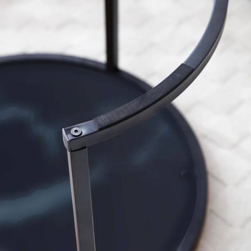 2-Piece Coffee Set Nesting Tabletop Black Frame Round Marble Pattern Wooden Table Modern Industrial Style Simple Bedside