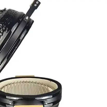 Mini 10.6 Inch Ceramic Charcoal BBQ Grill Unique Black Stone Pattern Kamado Smoker Cooker Tabletop Stove with Heat Resistant Bam