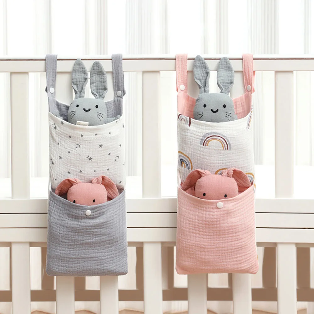 Baby Bed Hanging Storage Bags Cotton Newborn Crib Organizer Toy Diaper Pocket for Crib Bedding Set Accessories Nappy Store Bags