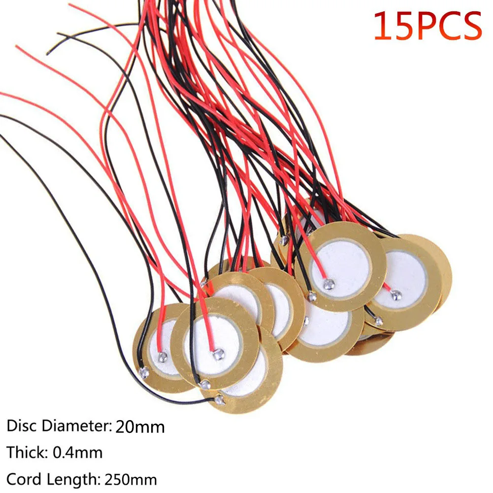 15 Piece Set of 20mm Piezo Discs Transducer Resilient and Versatile for Mic Drum Guitar Trigger Acoustic Pickup