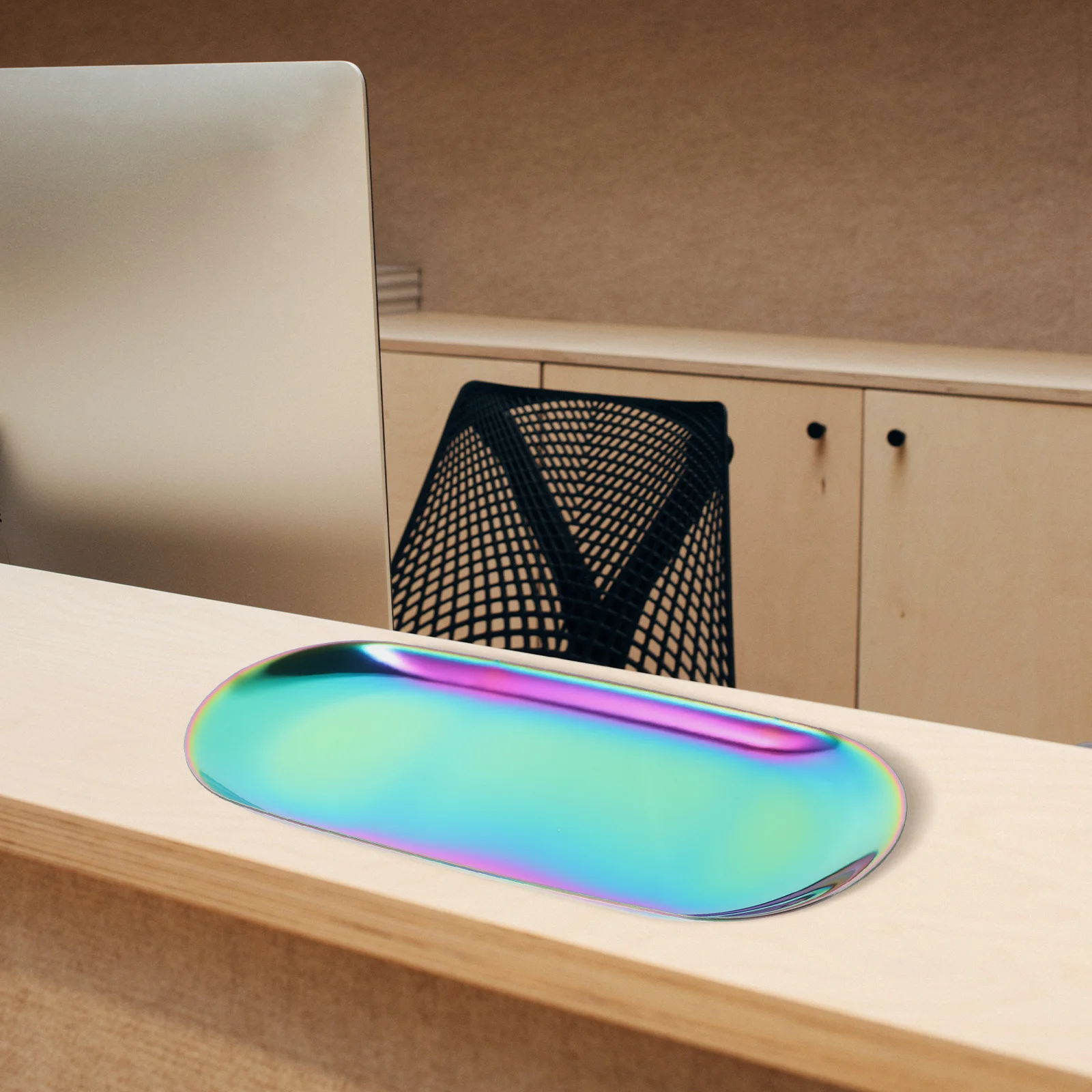 

2 шт. овальный металлический поднос для ювелирных изделий из нержавеющей стали, пластина для хранения ювелирных изделий, тонкая текстура, гладкие края, украшение для комода для домашнего дисплея